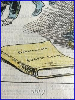 Célèbre caricature d'Émile Zola par André Gill, 1876 entoilée et encadrée