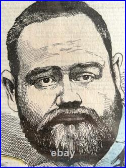 Célèbre caricature d'Émile Zola par André Gill, 1876 entoilée et encadrée