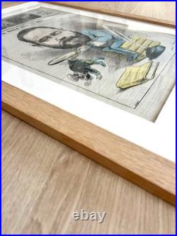 Célèbre caricature d'Émile Zola par André Gill, 1876 entoilée et encadrée