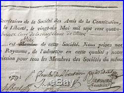 Certificat Jacobin, Société LES AMIS DE LA CONSTITUTION Nantes, Andrieux Parthenay