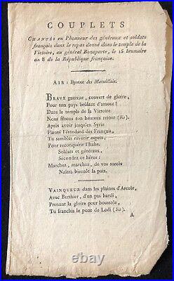 Chant perdu du temple! Bonaparte An 8 sur hymne de la Marseillaise Napoléon