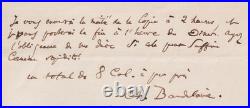 Charles BAUDELAIRE Lettre autographe signée Flaubert 1857 Fleurs du mal