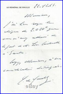 Charles De Gaulle-président-lettre Autographe Signée-santes-coustenoble