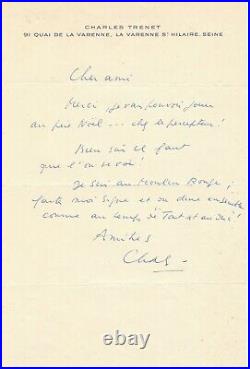 Charles TRENET Lettre autographe signée Tout est au duc chez le percepteur