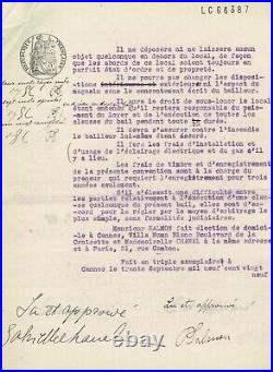 Coco CHANEL Document signé avec mention autographe. Chanel à Cannes 1929