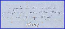 Colette Lettre autographe signée Claridge 1930