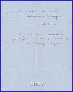 Colette Lettre autographe signée Claridge 1930
