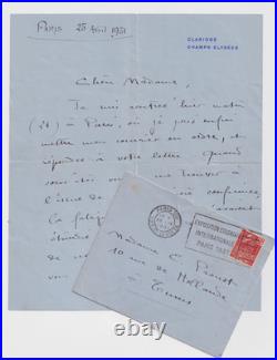Colette Lettre autographe signée Claridge Champs Elysées 1931
