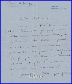 Colette Lettre autographe signée Claridge Champs Elysées 1931