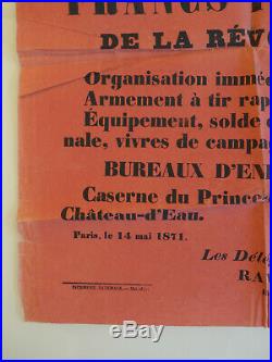 Commune de Paris, 1871, rare affiche rouge, formation dun bataillon, beau doc