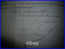 Corse Forêt commission manuscrit signé 1878 Corte vieux papiers collection