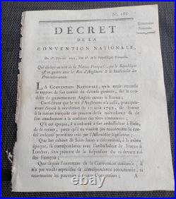 DECLARATION DE GUERRE CONTRE L'ANGLETERRE Révolution Française 1793 RARE 6 Pages