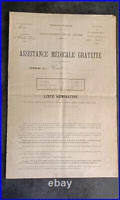 DRÔME CREST Arr. DE DIE ASSISTANCE MÉDICALE GRATUITE liste nominative pour 1918