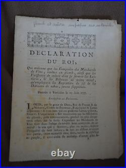 Declaration du roi Vin Plomb Cuivre 1777 document signé