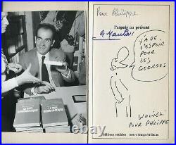 Dessin Autograph ORIGINAL de WOLINSKI + Autographe de GEORGES MARCHAIS sur livre