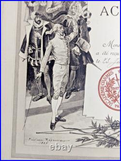 Diplôme Académie d'Armes 1887 signé Régamey remis à Henri de Pène rare