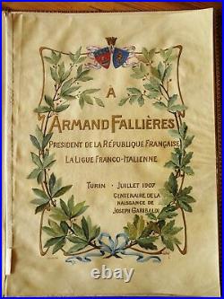 Diplôme Armand Fallières Mezin Garibaldi Armoirie Savoie Binding Reliure Vezzosi