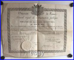 Diplôme de bachelier És-lettres au nom du Roi Denis Frayssinous rare 1822