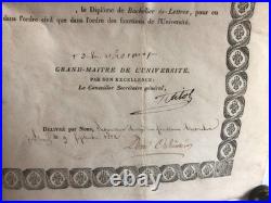 Diplôme de bachelier És-lettres au nom du Roi Denis Frayssinous rare 1822
