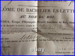 Diplôme de bachelier És-lettres au nom du Roi Denis Frayssinous rare 1822