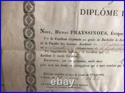Diplôme de bachelier És-lettres au nom du Roi Denis Frayssinous rare 1822