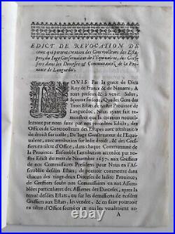 Doc 1658/EDIT DE RÉVOCATION/dons gratuits au Roi par la Province du LANGUEDOC