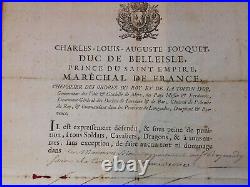Doc 1747/FOUQUET DUC DE BELLEILSE Marechal de France/MENTON/ ordre de protection