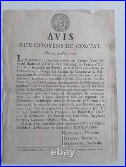 Doc 1790/COMTÉ VENAISSIN/TRAITÉ LIBRE CIRCULATION COMMERCE VINS HUILES SALPETRE