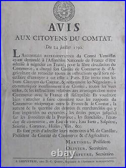 Doc 1790/COMTÉ VENAISSIN/TRAITÉ LIBRE CIRCULATION COMMERCE VINS HUILES SALPETRE