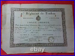Doc privé 1814/1er Regt de TOULON/CONGÉ ABSOLU/ signé De Castellane