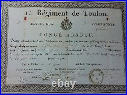 Doc privé 1814/1er Regt de TOULON/CONGÉ ABSOLU/ signé De Castellane