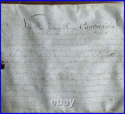 Document Jean Jacques Régis Cambacérés 1810 sceau cire Napoléon Bonaparte empire