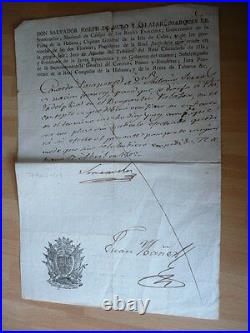 Document Manuscrit Cuba 1809 Rare