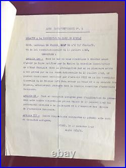 Document historique de Pétain sur son travail de la nouvelle constitution 1943