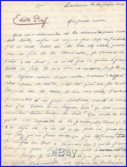 Edith Piaf / Lettre Autographe À Yves Montand / Lettre D'amour (février 1946)