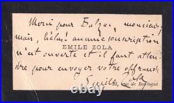 Émile ZOLA Carte de visite autographe signée Merci pour Balzac