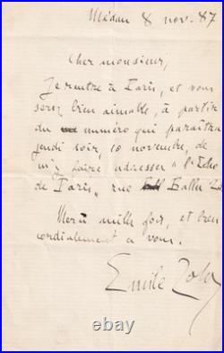 Émile ZOLA Lettre autographe signée 1887 La Terre