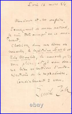 Émile ZOLA évoque Le Capitaine Burle et Naïs Micoulin. Lettre autographe signée