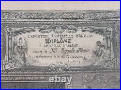 Exceptionnel Cadre Diplôme Tisse Médaille Exposition Universelle Paris 1900 Etc