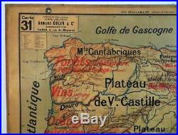 Exceptionnel! Carte scolaire Vidal Lablache Espagne Portugal Tirage 1 ca 1893