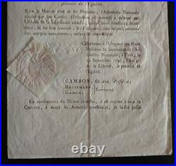 Exceptionnel Passeport De L'assemblee Nationale + Archives Nationales 1792