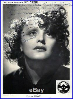 Exceptionnelle Dedicace Autograph Edith Piaf A Son Amant & Parolier Raymond Asso
