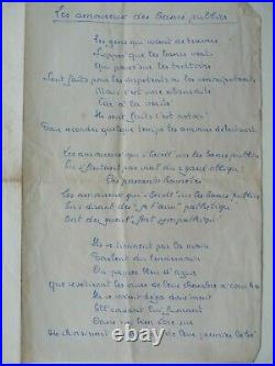 F 20 Manuscrit Original De Georges Brassens Les Amoureux Des Bancs Publics Versi