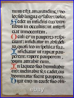 Feuillet de manuscrit enluminé sur parchemin Latin XVe? Faire Offre