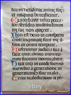 Feuillet de manuscrit enluminé sur parchemin Latin XVe? Faire Offre