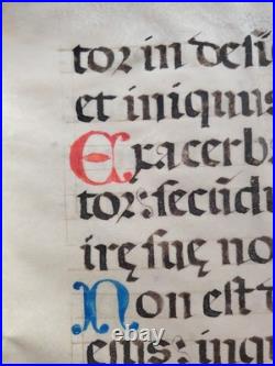 Feuillet de manuscrit enluminé sur parchemin Latin XVe? Faire Offre