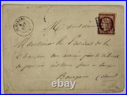 France 1851 1f carmin foncé(b) sur lettre N°6