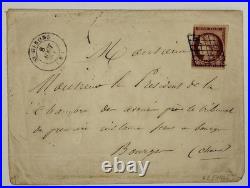 France 1851 1f carmin foncé(b) sur lettre N°6
