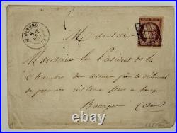 France 1851 1f carmin foncé(b) sur lettre N°6