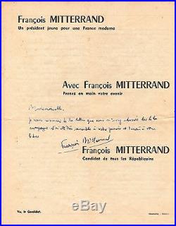 François MITTERRAND / Lettre Autographe Signée / Présidentielle 1965